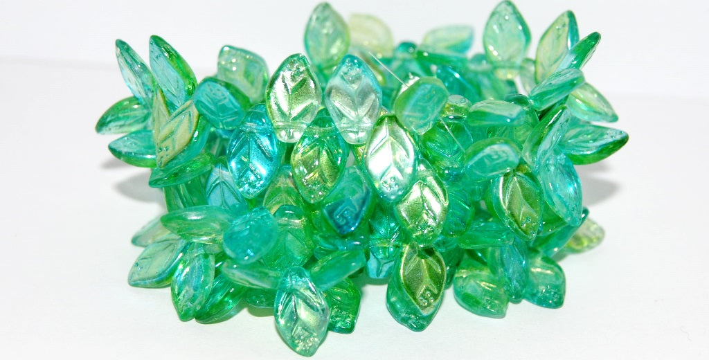 Leaf Pressed Glass Beads With Dots, 48110 (48110), Glass, Czech Republic