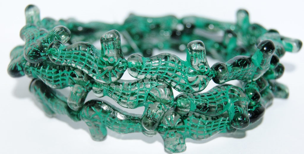 Seahorse Pressed Glass Beads, Transparent Green 46450 (50800 46450), Glass, Czech Republic