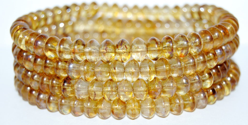 Rondelle Pressed Glass Beads, Transparent Blue 43400 (30010 43400), Glass, Czech Republic
