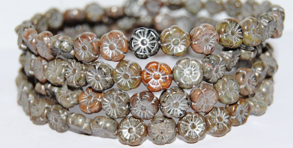 Hawaii Flower Pressed Glass Beads, Mixed Colors Color 54201 (Mix Color 54201), Glass, Czech Republic