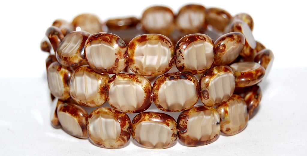 Table Cut Round Candy Beads, 16007 Travertin (16007 86800), Glass, Czech Republic