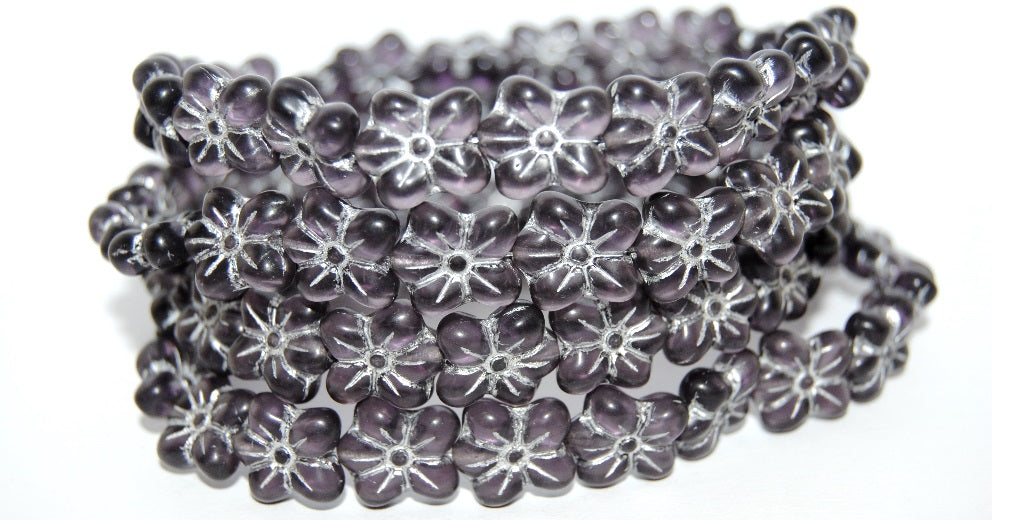 Flower Pressed Glass Beads, Transparent Light Amethyst 54201M (20310 54201M), Glass, Czech Republic