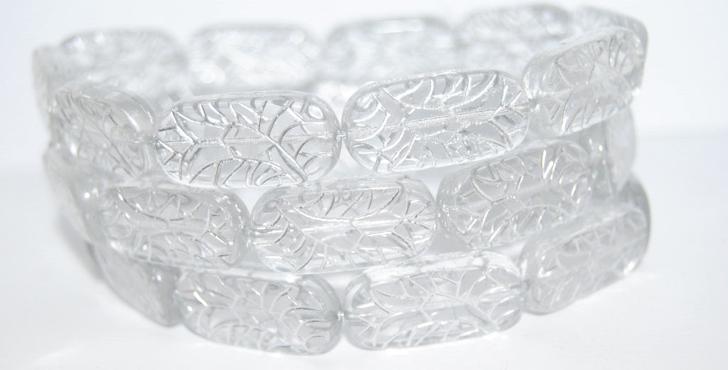 Rectangle With Ornament Pressed Glass Beads, Crystal 54201 (30 54201), Glass, Czech Republic