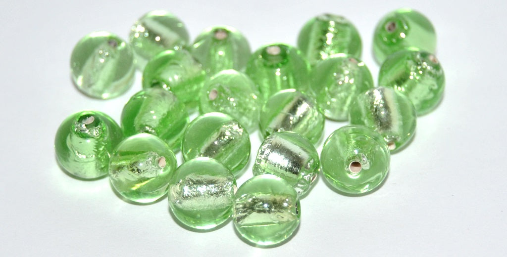Czech Glass Hand Made Round Lampwork Beads With Silver Plates, (10 D), Glass, Czech Republic