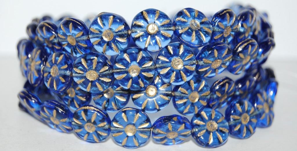 Flower Pressed Glass Beads, Transparent Blue 54202 (30030 54202), Glass, Czech Republic
