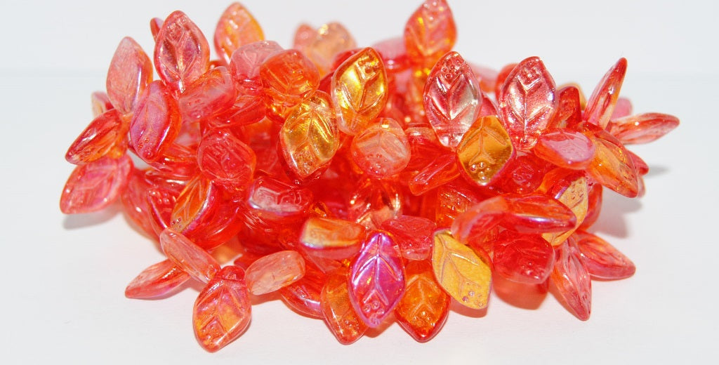 Leaf Pressed Glass Beads With Dots, 48109 (48109), Glass, Czech Republic