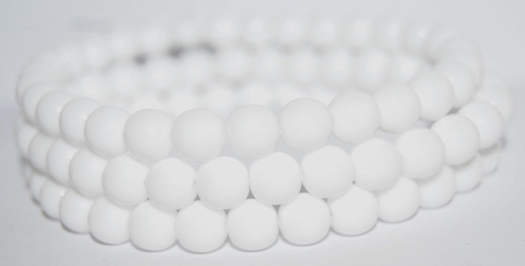 Round Pressed Glass Beads Druck, Chalk White (3000), Glass, Czech Republic