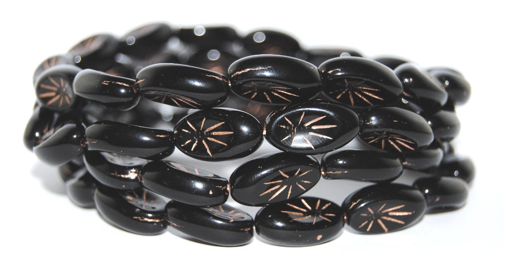 Oval With Rays Pressed Glass Beads, Black 54200 (23980 54200), Glass, Czech Republic