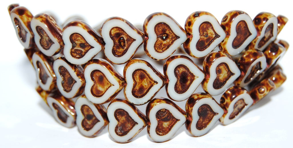 Table Cut Heart Beads With Heart, 13010B Travertin (13010B 86800), Glass, Czech Republic