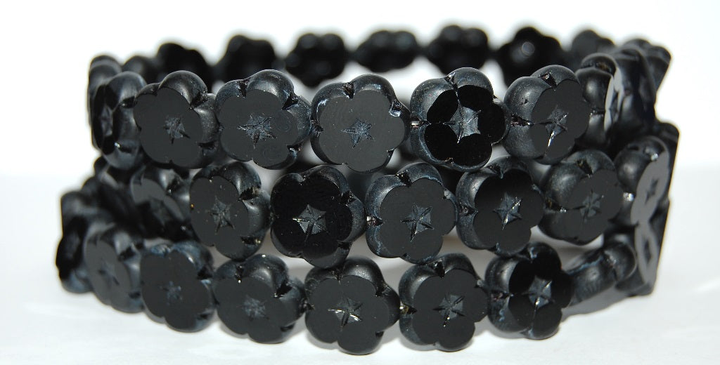 Table Cut Flower Beads, Black Matte (23980 M), Glass, Czech Republic