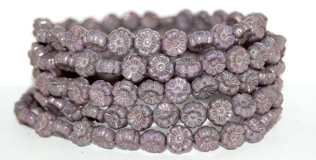 Hawaii Flower Pressed Glass Beads, Purple (15726), Glass, Czech Republic
