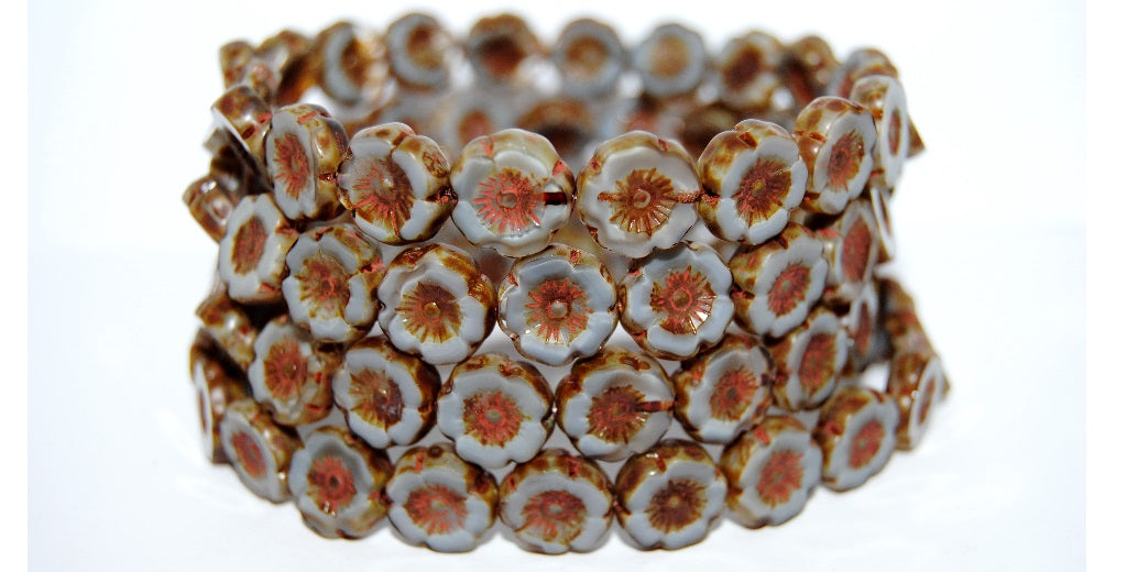 Table Cut Round Beads Hawaii Flowers, 46016 Travertin (46016 86800), Glass, Czech Republic