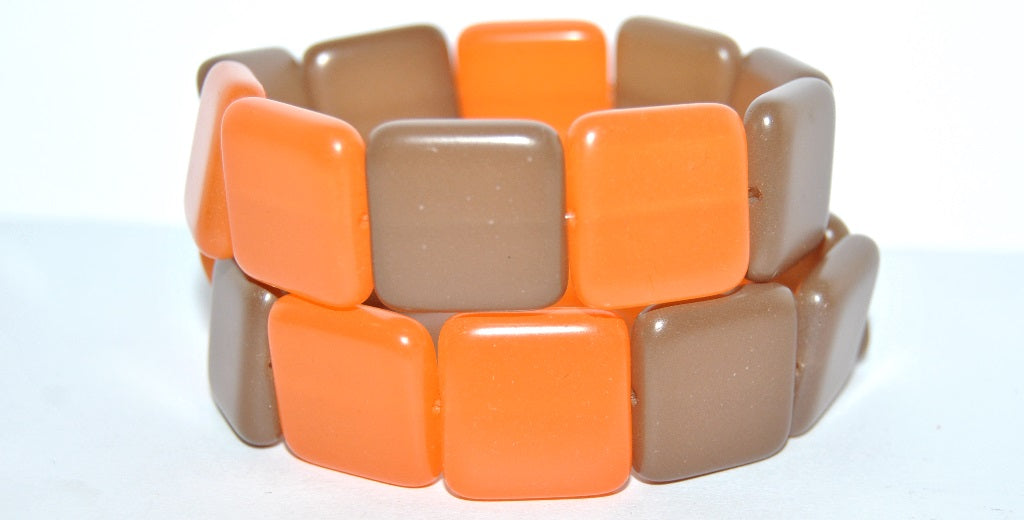 Czech Glass Pressed Beads Square, Brown Mixed Colors (Brown Mix), Glass, Czech Republic