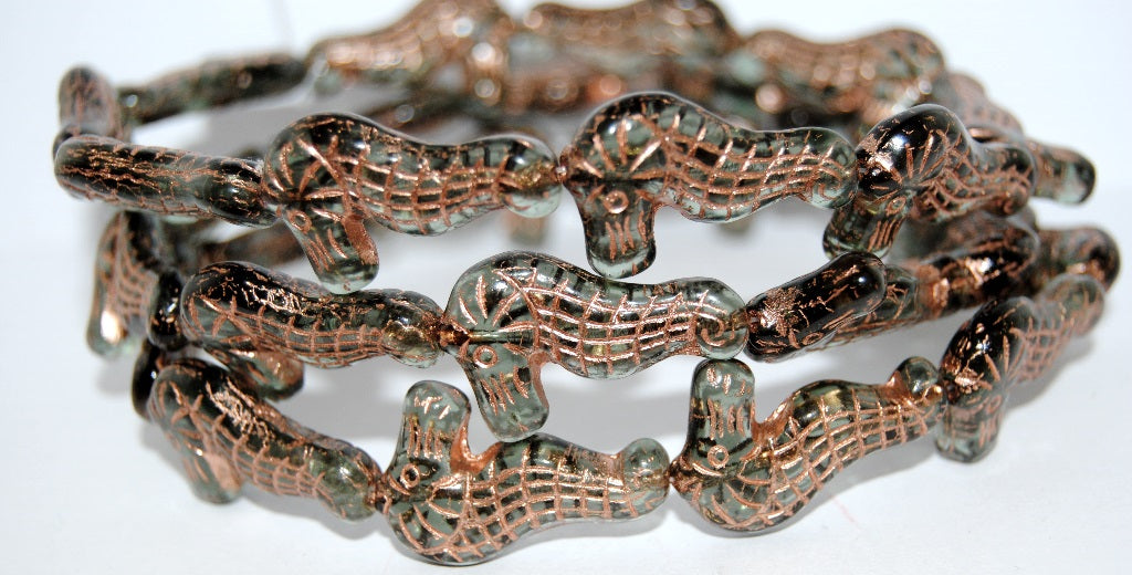 Seahorse Pressed Glass Beads, Transparent Dark Blue 54200 (30330 54200), Glass, Czech Republic