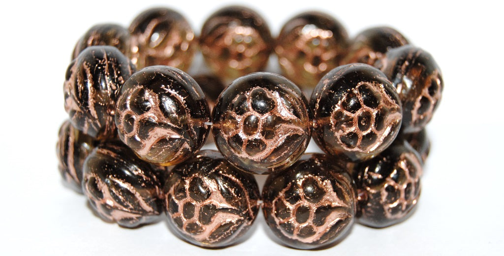 Round With Flower Pressed Glass Beads, (40020 54200), Glass, Czech Republic