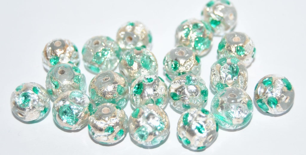 Czech Glass Hand Made Round Lampwork Beads With Silver Plates, (10 A), Glass, Czech Republic
