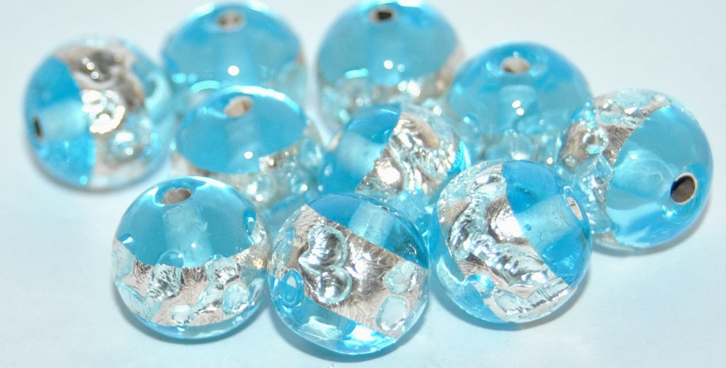 Czech Glass Hand Made Round Lampwork Beads With Silver Plates, (F), Glass, Czech Republic