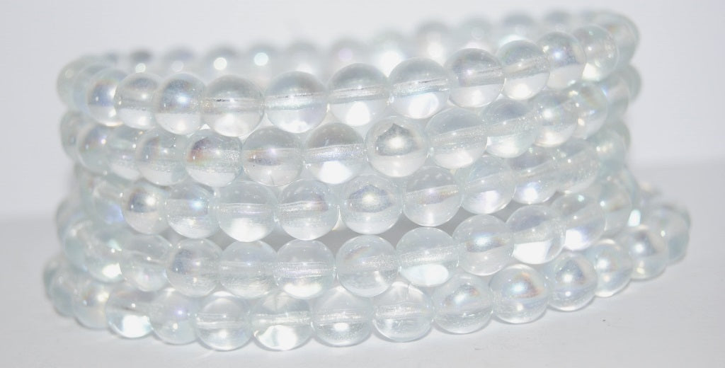 Round Pressed Glass Beads Druck, Transparent Blue Ab (30010 Ab), Glass, Czech Republic