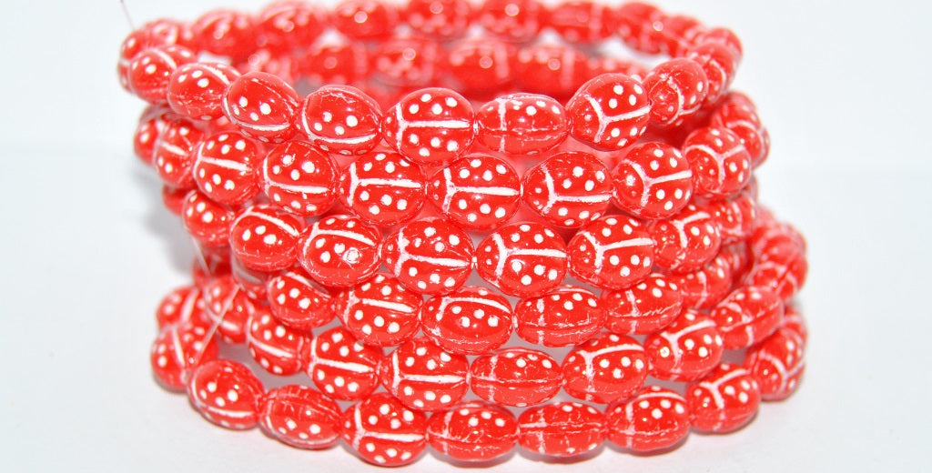 Ladybug Insect Pressed Glass Beads, Red 46401 (93190 46401), Glass, Czech Republic
