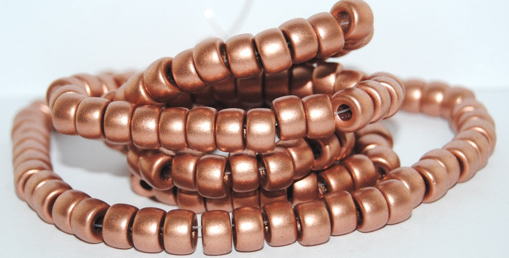 Round Pony Bagel Pressed Glass Beads With Big Hole, Light Copper (1770), Glass, Czech Republic