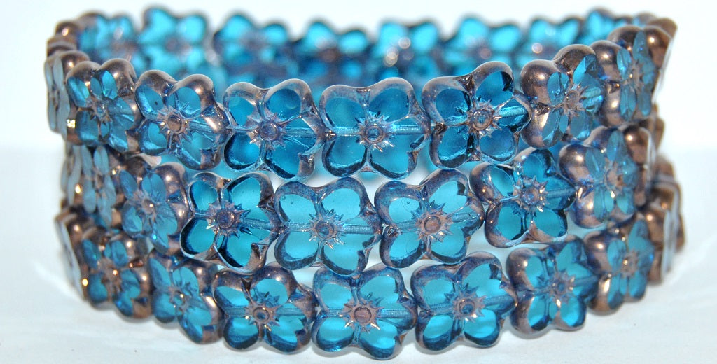 Table Cut Flower Beads Linum, Transparent Aqua Bronze (60050 14415), Glass, Czech Republic