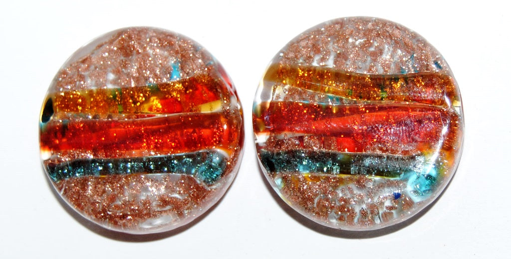 Czech Glass Hand Made Lampwork Beads Lines With Aventurine, (30 B), Glass, Czech Republic