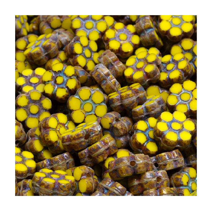 Table cut Czech glass beads little flower Yellow Glass Czech Republic