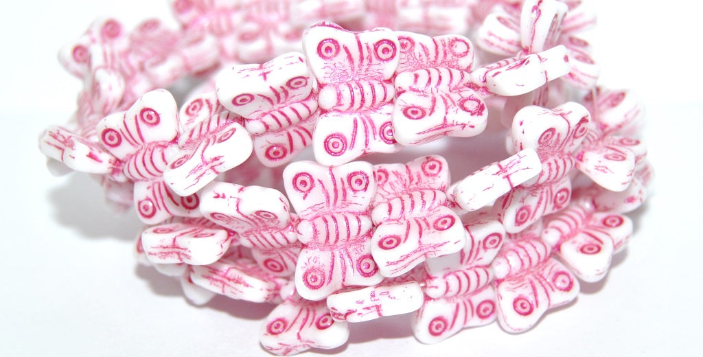 Butterfly Pressed Glass Beads, White 43807 Metalic (2010 43807 Metalic), Glass, Czech Republic