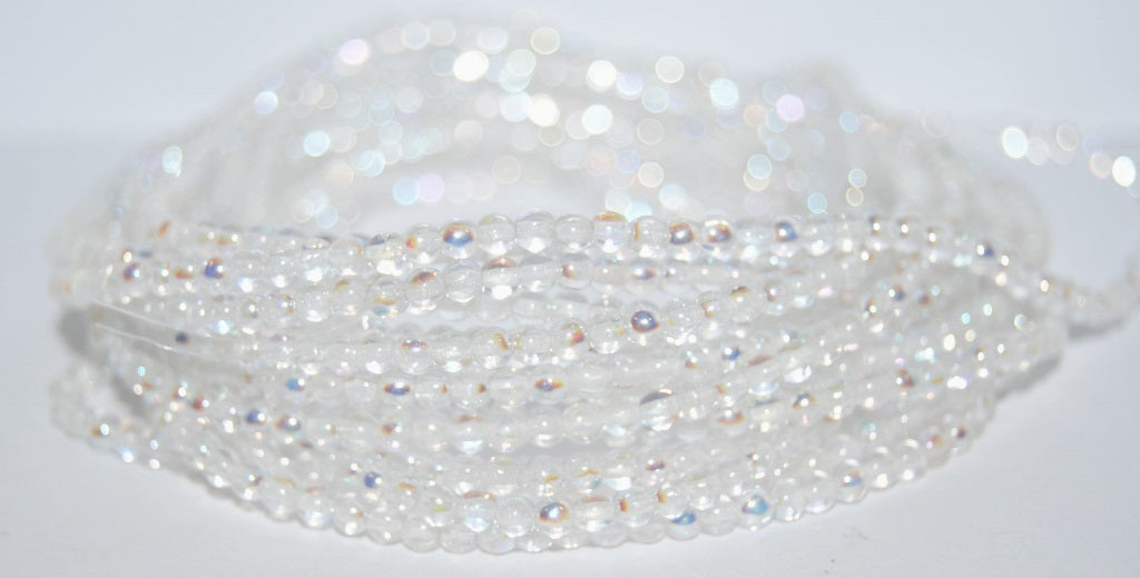 Round Pressed Glass Beads Druck, Crystal Ab (30 Ab), Glass, Czech Republic