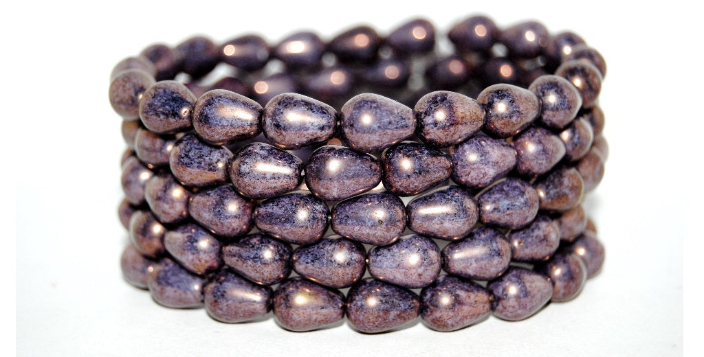 Pear Drop Pressed Glass Beads, Chalk White Bronze (3000 14415), Glass, Czech Republic