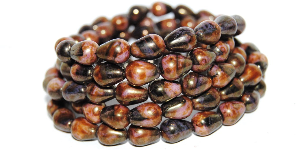 Pear Drop Pressed Glass Beads, 239802010 Luster Red Full Coated (239802010 14495), Glass, Czech Republic