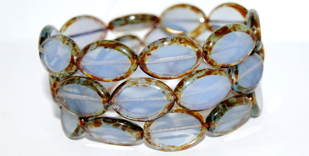 Table Cut Oval Beads Roach, Opal Blue Travertin (31000 86800), Glass, Czech Republic