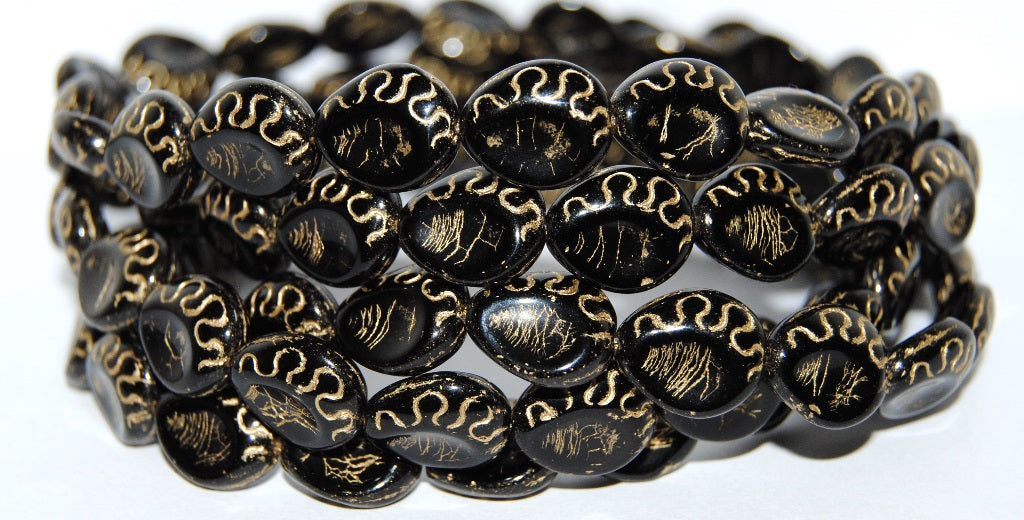 Tear Oval Pressed Glass Beads, Black 54202 (23980 54202), Glass, Czech Republic