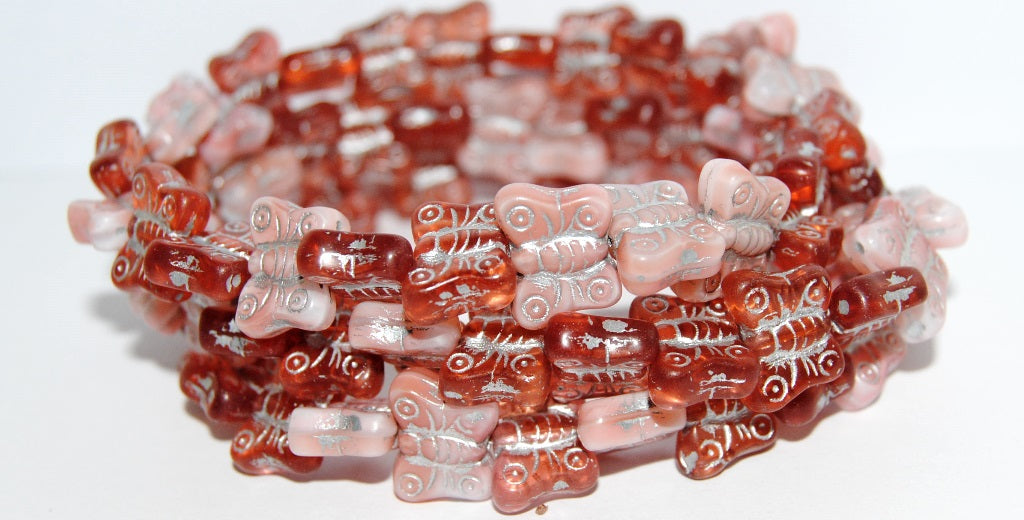 Butterfly Pressed Glass Beads, Mixed Colors Pink 54201 (Mix Pink 54201), Glass, Czech Republic