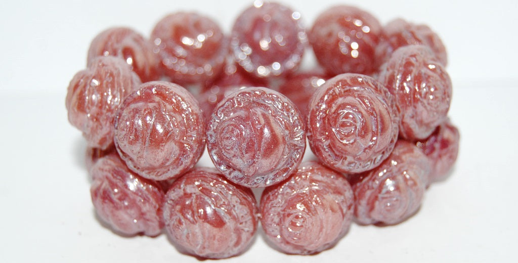 Round With Rose Flower Pressed Glass Beads, 71010B Hematite (71010B 14400), Glass, Czech Republic