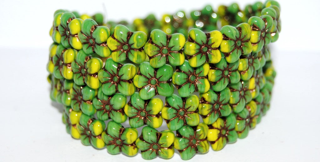Flower Pressed Glass Beads, (53328312 46415), Glass, Czech Republic