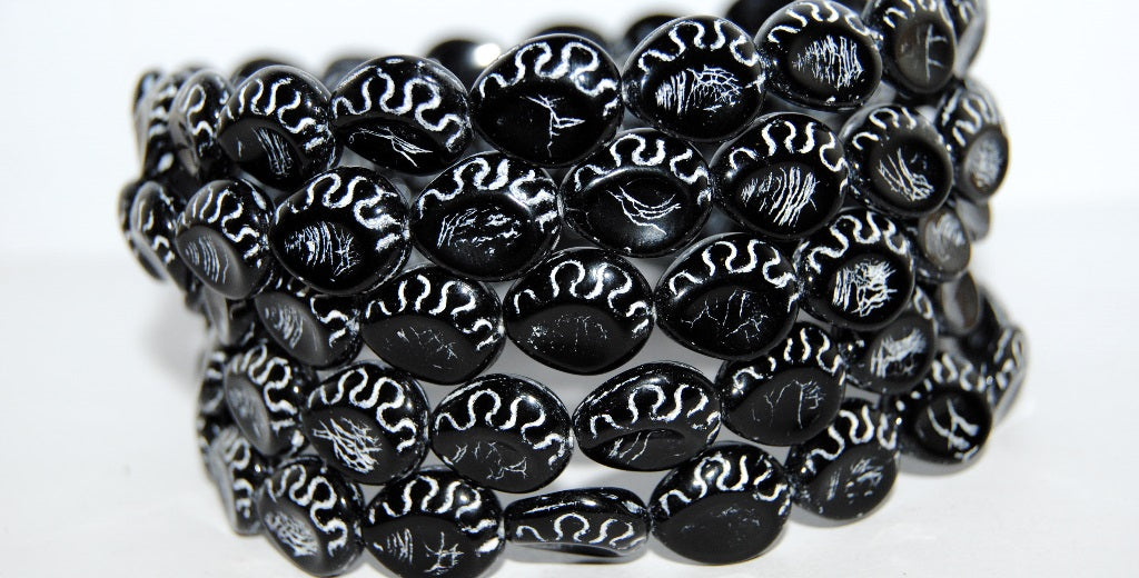 Tear Oval Pressed Glass Beads, Black 46401 (23980 46401), Glass, Czech Republic