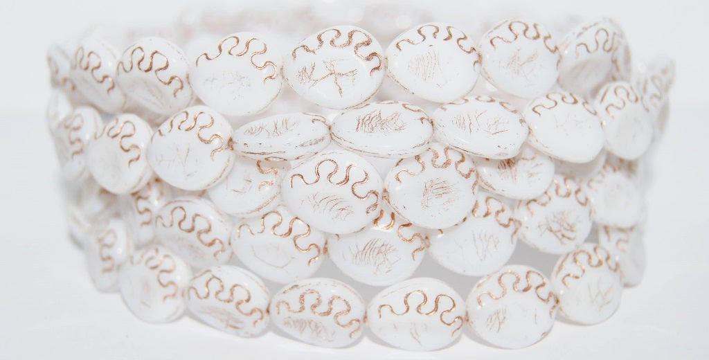 Tear Oval Pressed Glass Beads, White 54200 (2010 54200), Glass, Czech Republic