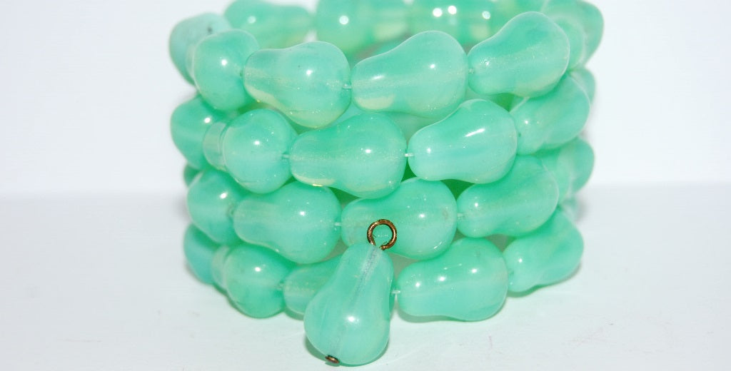 Pear Fruit Pressed Glass Beads, Opal Aqua (61100), Glass, Czech Republic