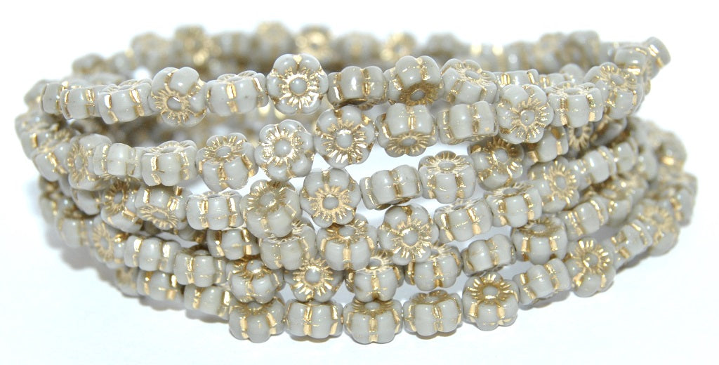 Hawaii Flower Pressed Glass Beads, Opaque Gray 54202 (43020 54202), Glass, Czech Republic