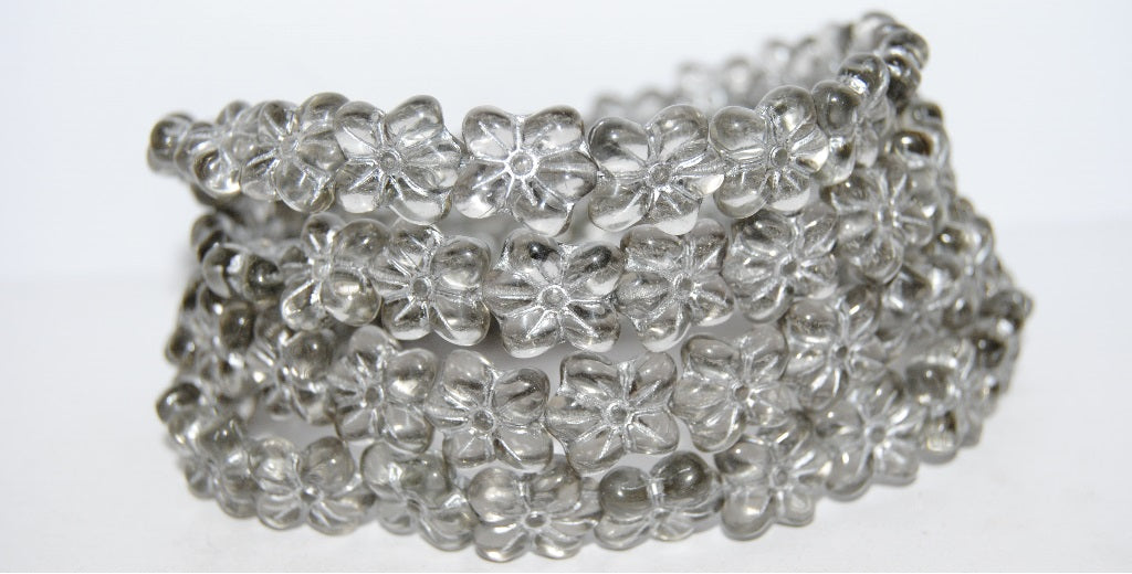 Flower Pressed Glass Beads, Gray 54201 (40010 54201), Glass, Czech Republic