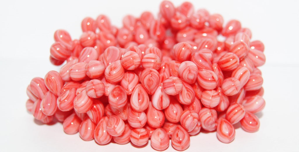 Pear Drop Pressed Glass Beads, Green Purple (95000), Glass, Czech Republic