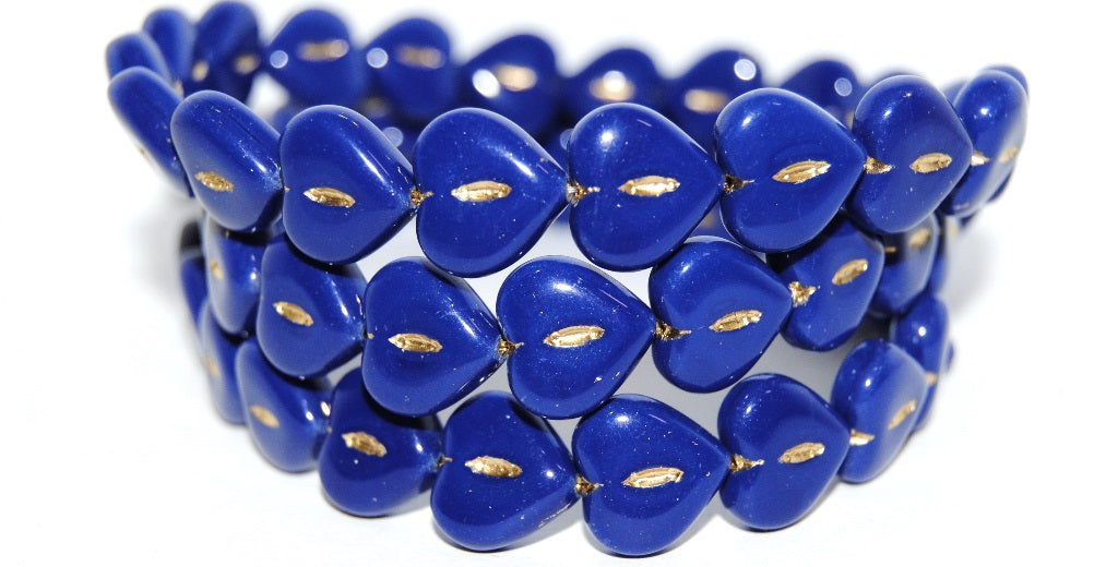 Heart Pressed Glass Beads, Rich Blue 54202 (33060 54202), Glass, Czech Republic