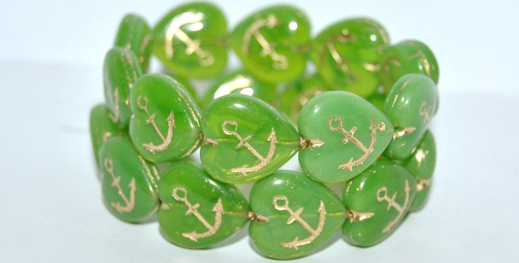 Heart With Anchor Pressed Glass Beads, (52020 54202), Glass, Czech Republic