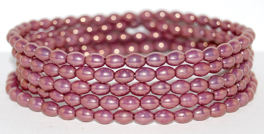 Olive Oval Pressed Glass Beads, Luster Violet Full Coated (14496), Glass, Czech Republic