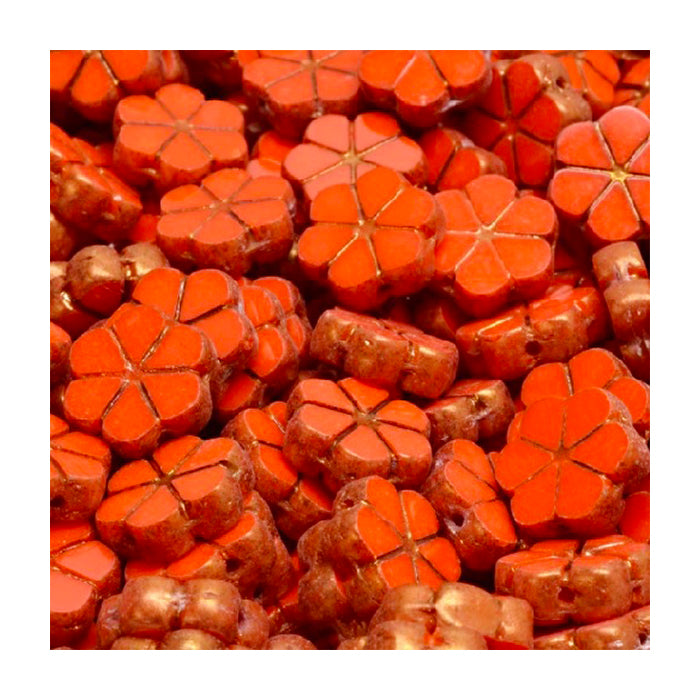 Table cut Czech glass beads little flower Orange Red Glass Czech Republic