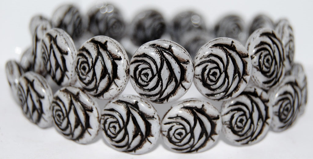 Round Flat Rose Flower Pressed Glass Beads, Opaque Amethyst 23202 (24000 23202), Glass, Czech Republic