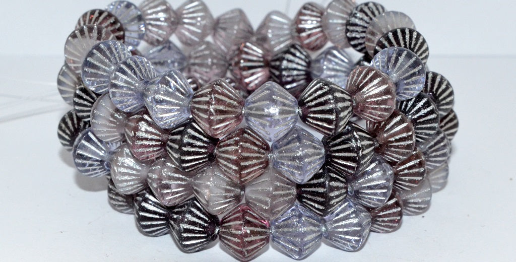 Lantern Bicone Pressed Glass Beads, Purple Mixed Colors 54201 (Purple Mix 54201), Glass, Czech Republic