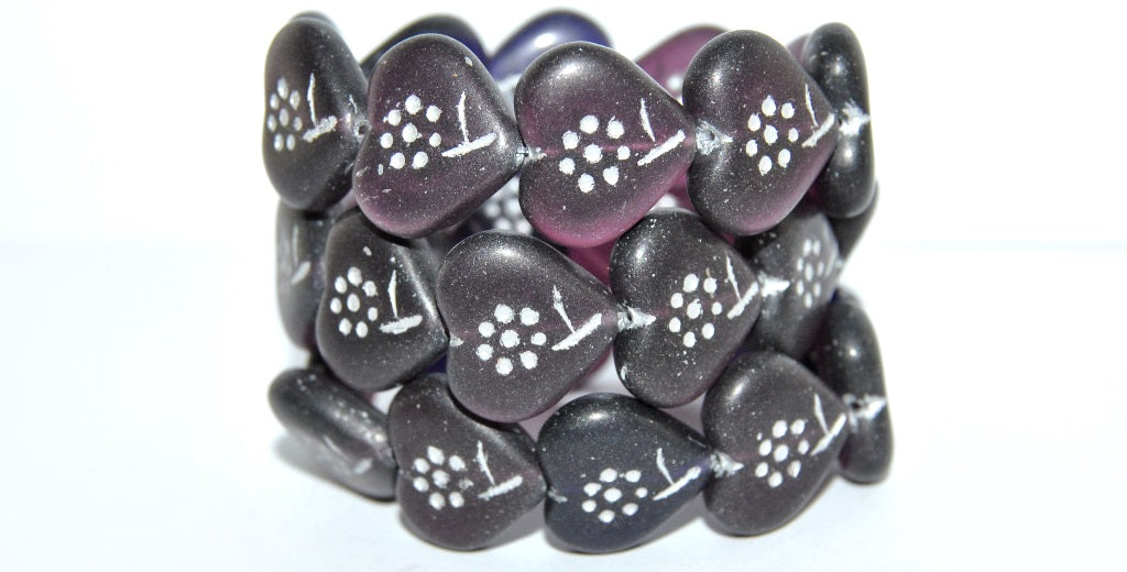 Heart With Simple Flower Pressed Glass Beads, Amethyst Mixed Colors 54201M (Amethyst Mix 54201M), Glass, Czech Republic