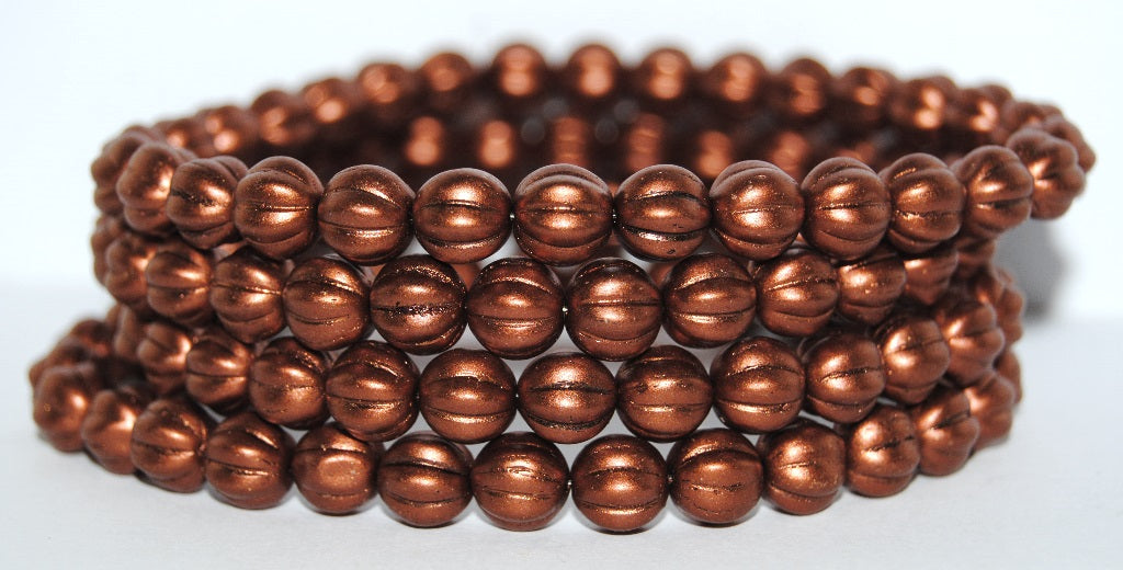 Melon Round Pressed Glass Beads With Stripes, 2301750 (2301750), Glass, Czech Republic